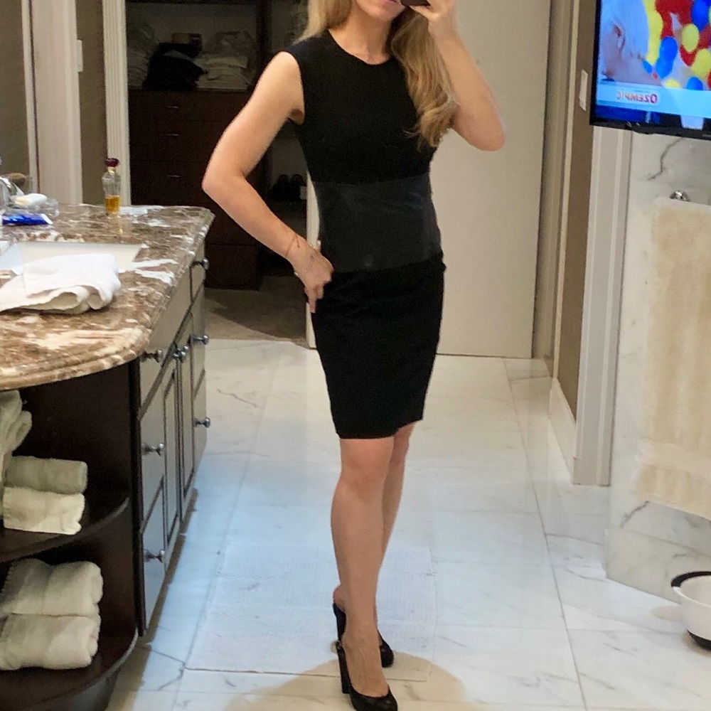 Escada little black dress with leather panel